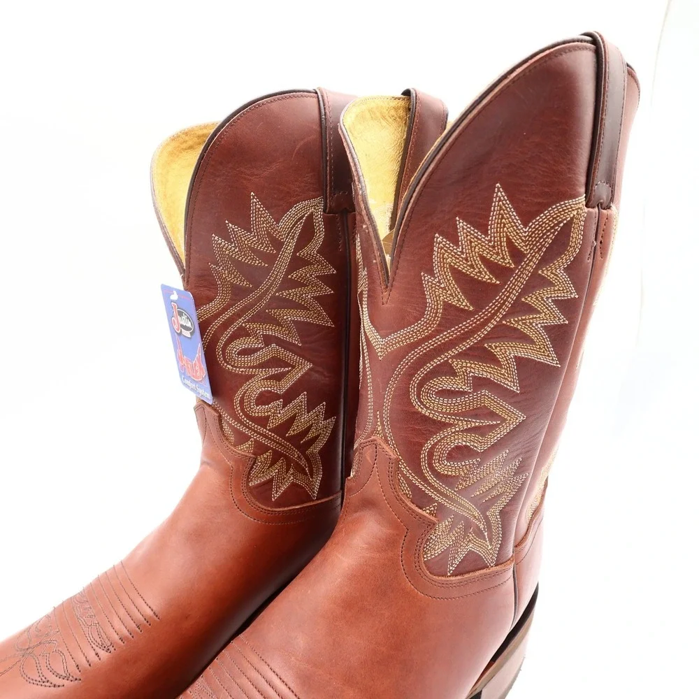 Justin Vintage 90s Western Boots Mens 11 D Red Brown Leather Cowboy 1135 NIB